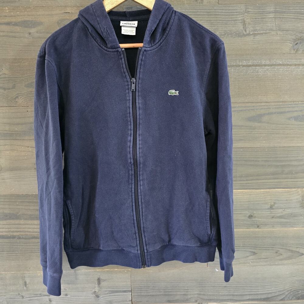Lacoste Zip Hoodie Jacket Womens Size 4 Navy Blue Full Zip Croc Logo Cotton